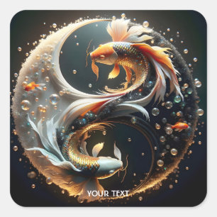 Fantasy Cute Koi Yin Yang Square Sticker