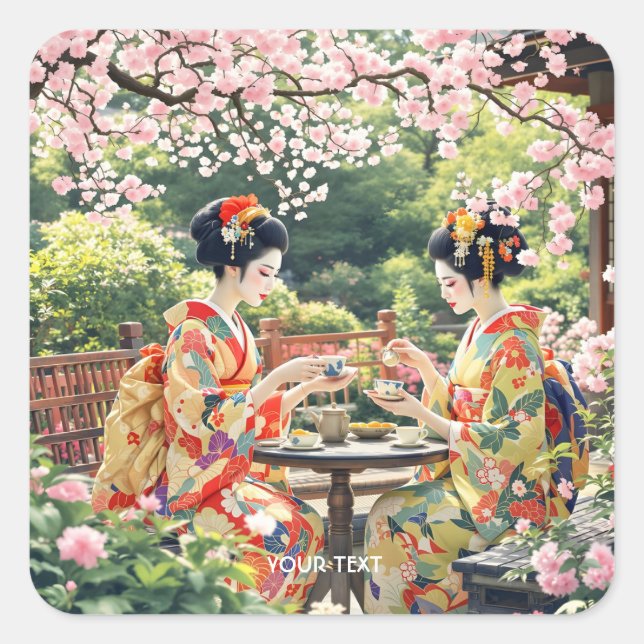 Fantasy Cute Kyoto  Garden Tea Square Sticker (Front)