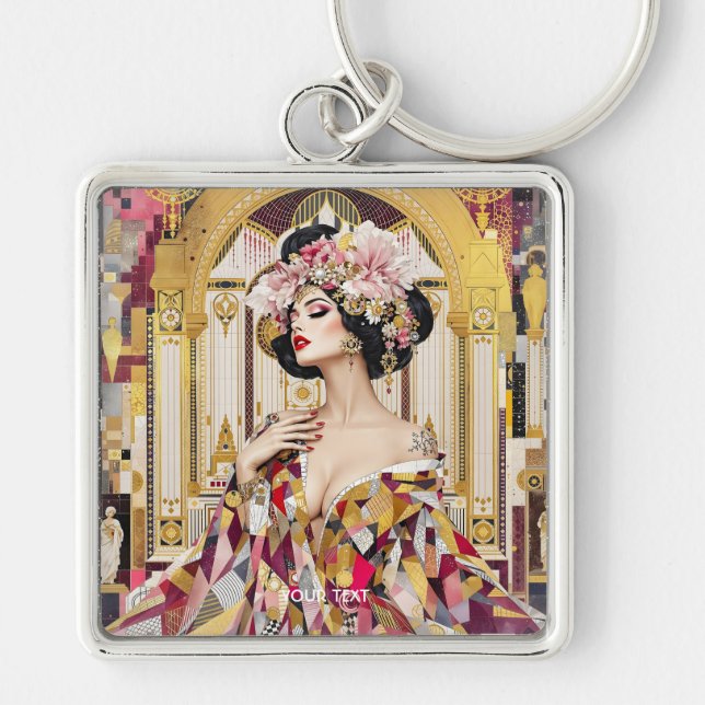 Fantasy Cute Lady Art Deco Key Ring (Front)