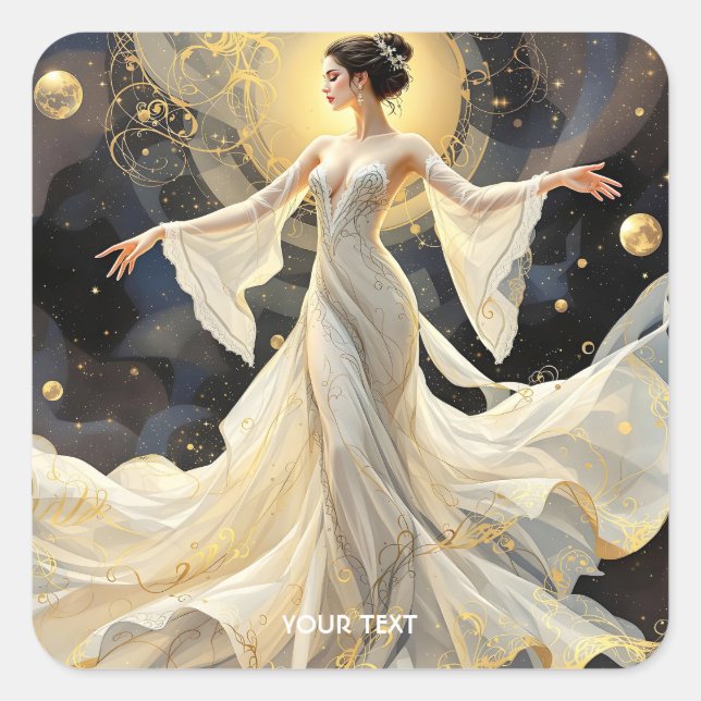 Fantasy Cute Lady Dancing Space Square Sticker (Front)