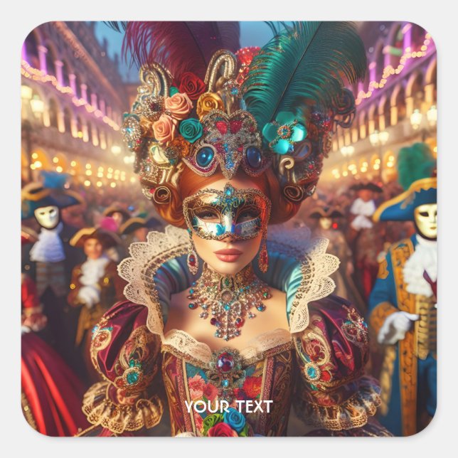Fantasy Cute Lady Mask Venice Square Sticker (Front)