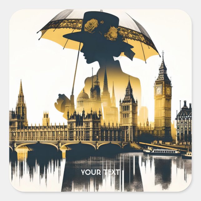 Fantasy Cute Lady Old London Square Sticker (Front)