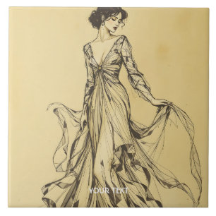 Fantasy Cute Lady Pencil Drawing Ceramic Tile