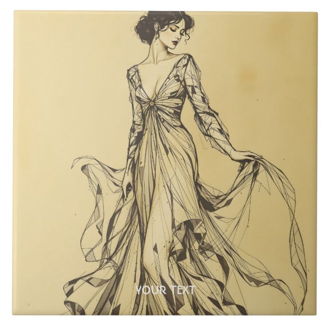 Fantasy Cute Lady Pencil Drawing Ceramic Tile (Front)