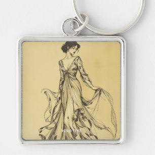 Fantasy Cute Lady Pencil Drawing Key Ring