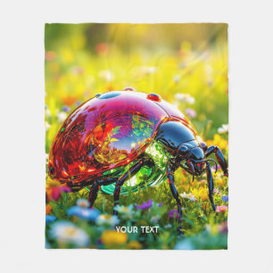 Fantasy Cute Ladybug Polished Glass Fleece Blanket