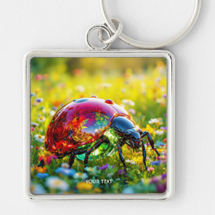 Fantasy Cute Ladybug Polished Glass Key Ring