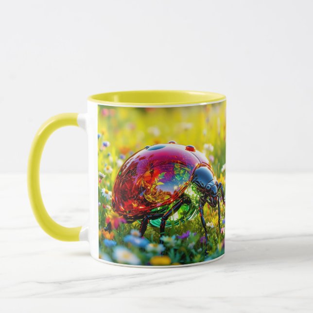 Fantasy Cute Ladybug Polished Glass Mug (Left)