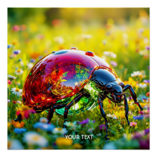 Fantasy Cute Ladybug Polished Glass Poster