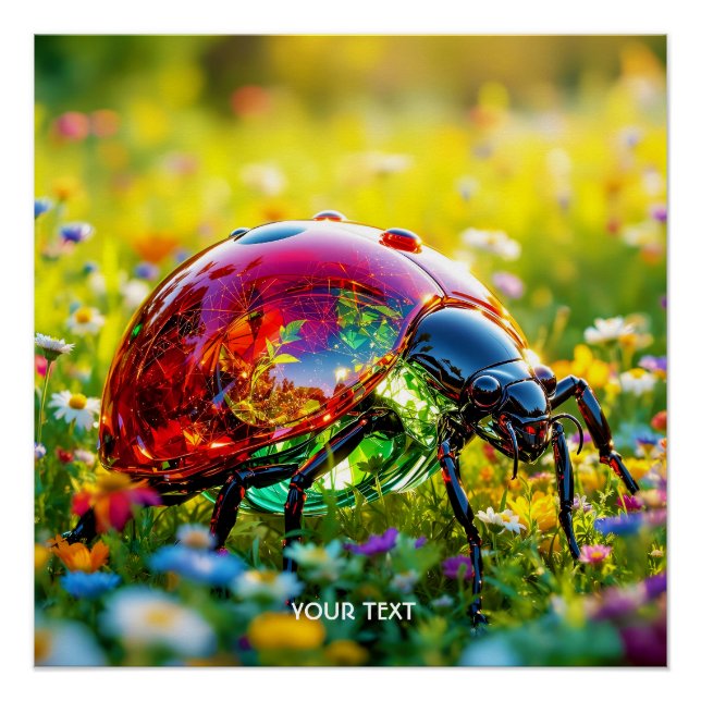 Fantasy Cute Ladybug Polished Glass Poster (Front)
