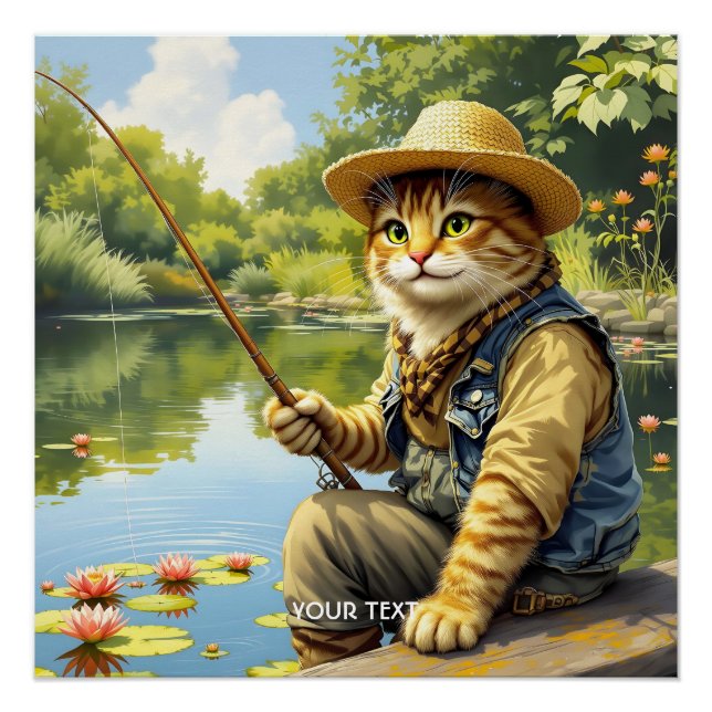 Fantasy Cute Lake Cat Fishing Poster (Front)