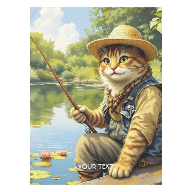 Fantasy Cute Lake Cat Fishing Tablecloth (Front)