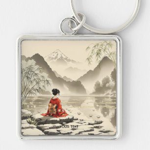 Fantasy Cute Lake Flowers Girl Key Ring