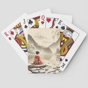 Fantasy Cute Lake Flowers Girl Playing Cards