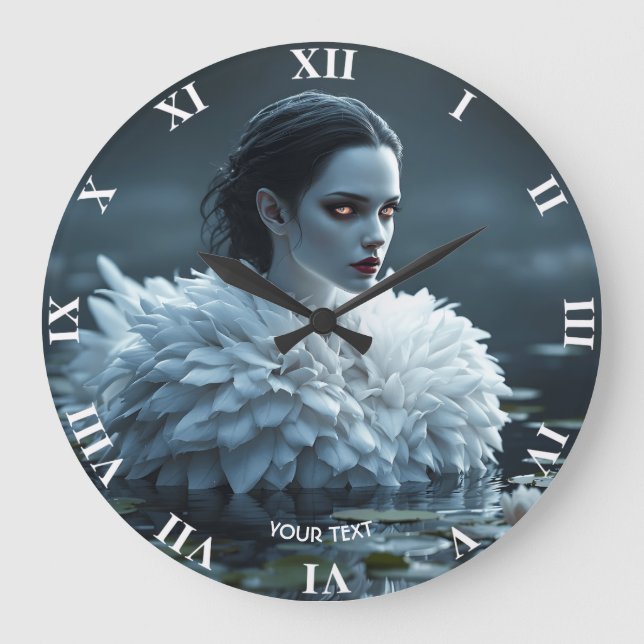 Fantasy Cute Lake Swan White Large Clock (Front)