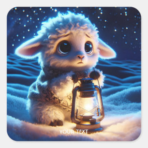 Fantasy Cute Lamb Lantern Night Square Sticker
