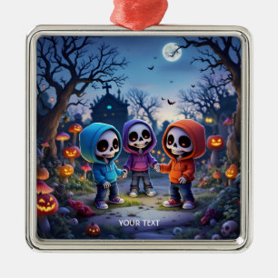 Fantasy Cute Laughing Chibi Skeletons Metal Ornament