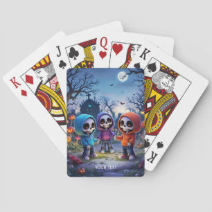 Fantasy Cute Laughing Chibi Skeletons Playing Cards