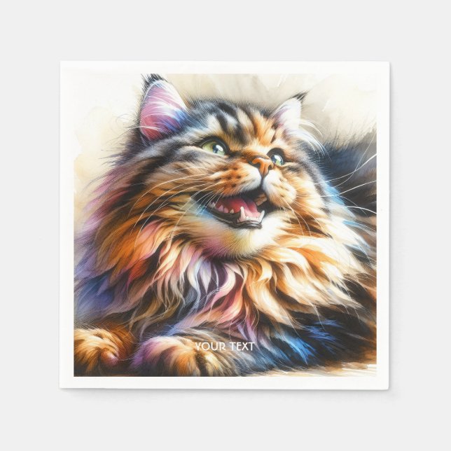 Fantasy Cute Laughing Happy Cat Napkin (Front)