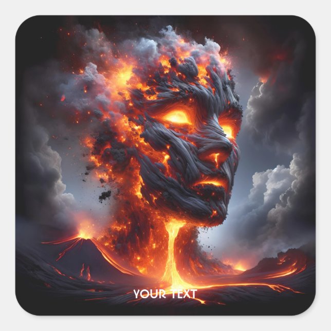 Fantasy Cute Lava Fire Face Square Sticker (Front)