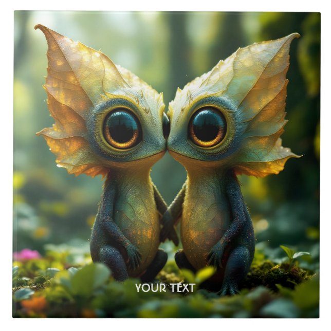 Fantasy Cute Leaves Forest Love Ceramic Tile (Front)