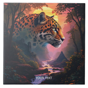 Fantasy Cute Leopard At Sunset Ceramic Tile