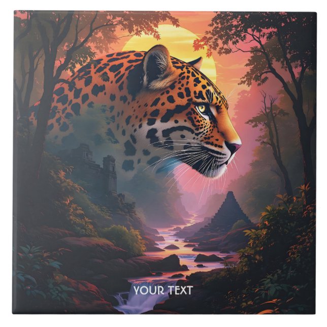 Fantasy Cute Leopard At Sunset Ceramic Tile (Front)