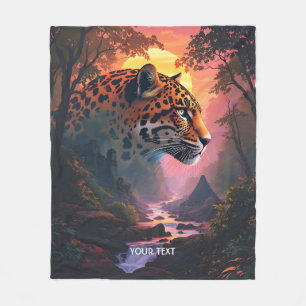 Fantasy Cute Leopard At Sunset Fleece Blanket