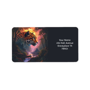 Fantasy Cute Leopard At Sunset Label