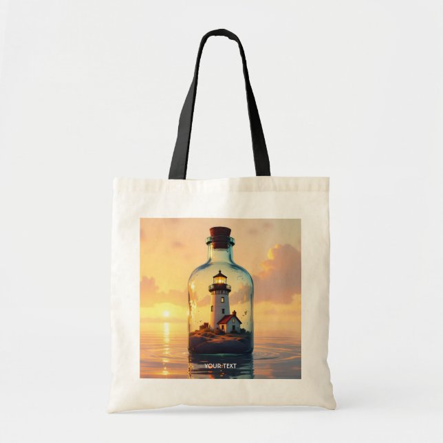 Fantasy Cute Lighthouse In Bottle Tote Bag (Front)