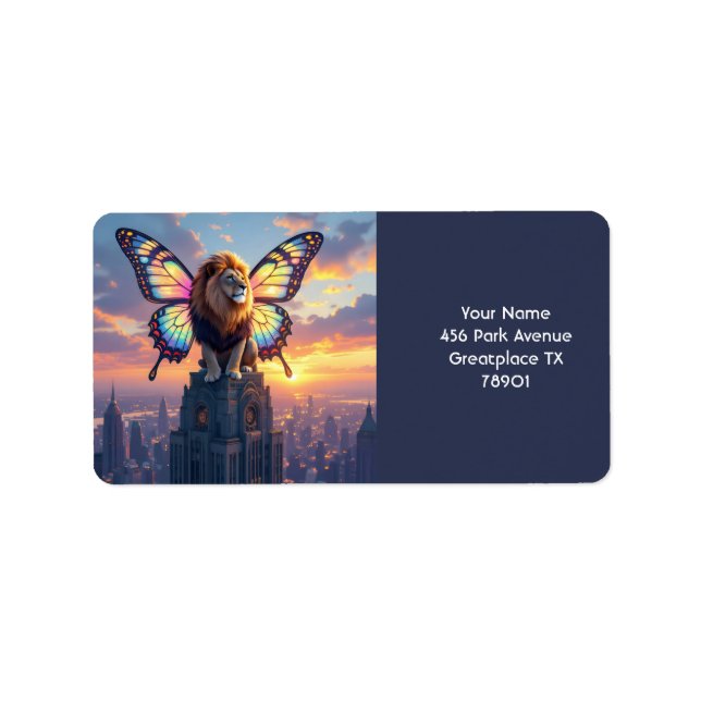 Fantasy Cute Lion Butterfly Wings Label (Front)