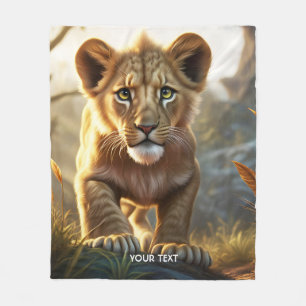 Fantasy Cute Lion Cub Forest Fleece Blanket