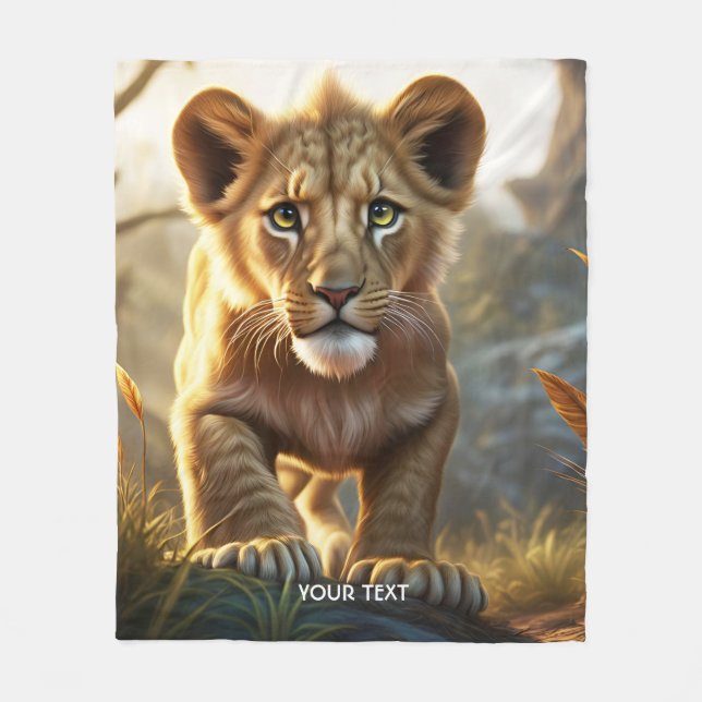 Fantasy Cute Lion Cub Forest Fleece Blanket (Front)