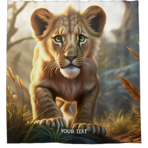 Fantasy Cute Lion Cub Forest Shower Curtain