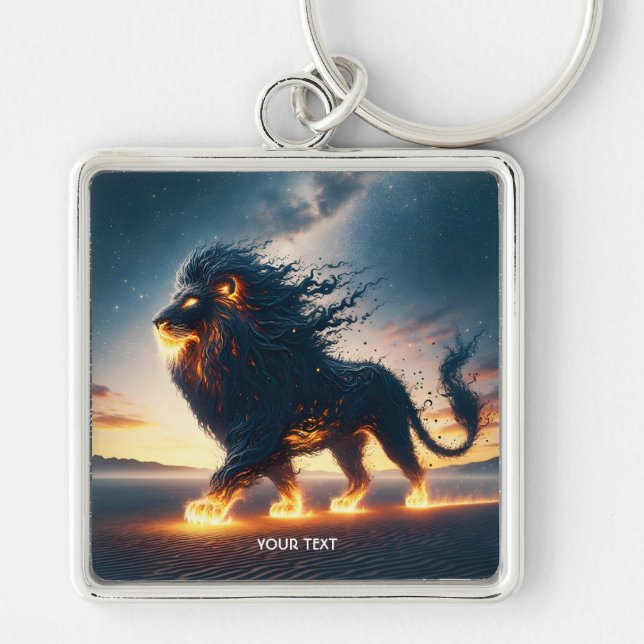 Fantasy Cute Lion Desert Fire Key Ring (Front)