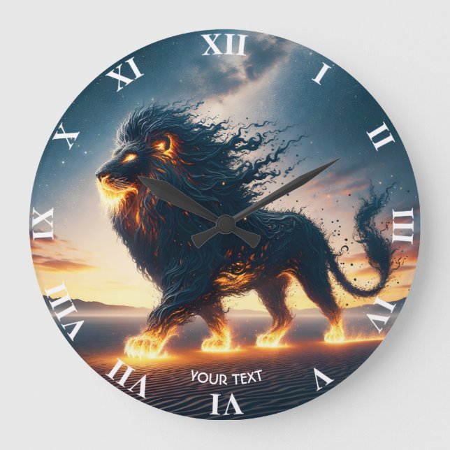 Fantasy Cute Lion Desert Fire Large Clock (Front)