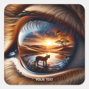 Fantasy Cute Lion Eye Desert Square Sticker