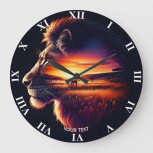 Fantasy Cute lion Head Savanna Large Clock