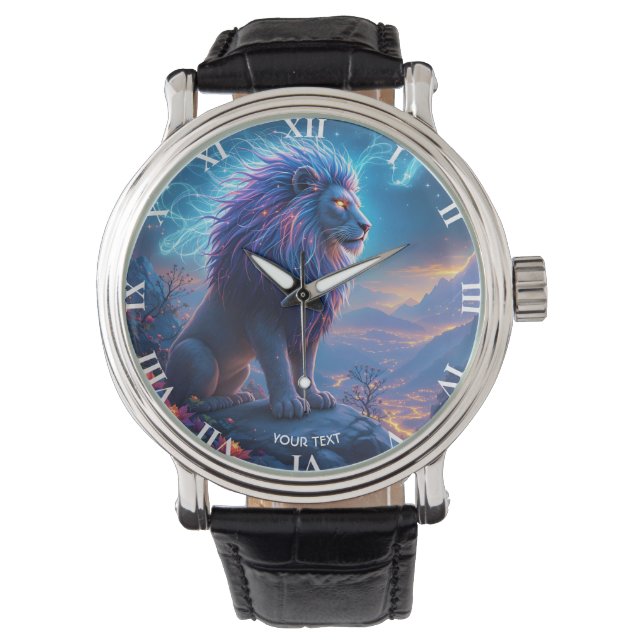 Fantasy Cute Lion Night Flowers Watch (Front)