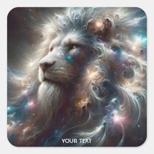 Fantasy Cute Lion Space Stars Square Sticker