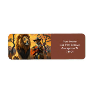 Fantasy Cute Lion Tiger Guitar Return Address Label