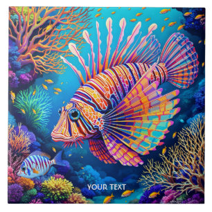 Fantasy Cute Lionfish Coral Reef Ceramic Tile