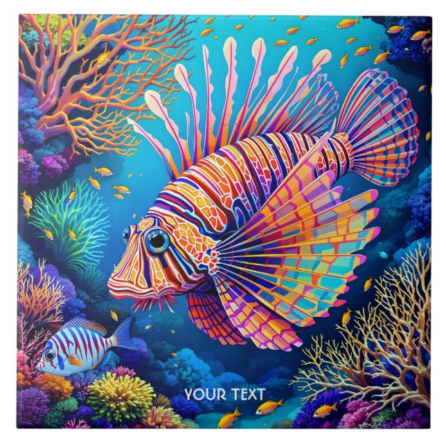 Fantasy Cute Lionfish Coral Reef Ceramic Tile (Front)