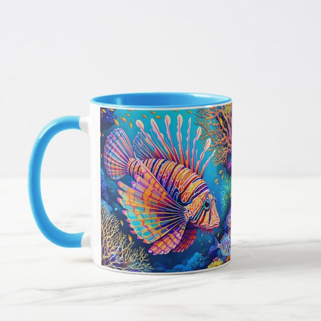 Fantasy Cute Lionfish Coral Reef Mug (Left)