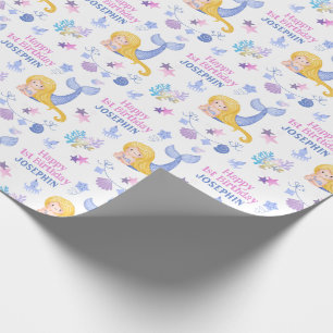Fantasy Cute Little Mermaid Kids Birthday Wrapping Paper