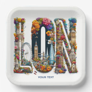 Fantasy Cute London Building Flowers Paper Plate