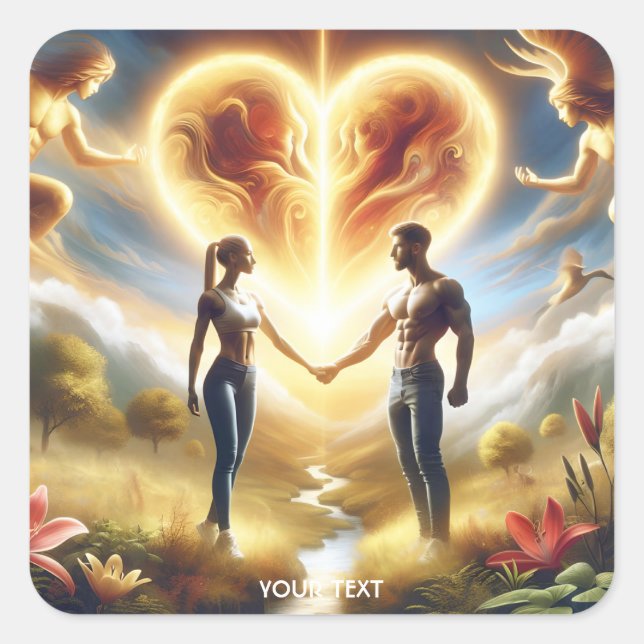 Fantasy Cute Love Sun Heart Square Sticker (Front)