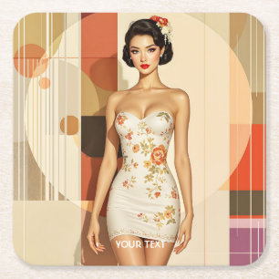 Fantasy Cute Lovely Japanese Lady Square Paper Coaster