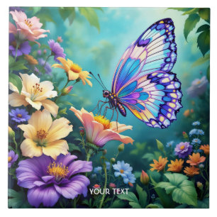 Fantasy Cute Lush Garden Flowers Ceramic Tile