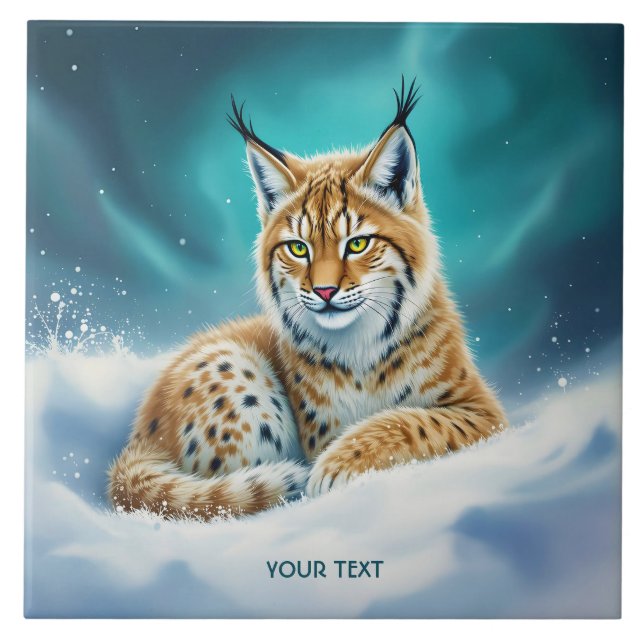 Fantasy Cute Lynx Cub Winter Ceramic Tile (Front)